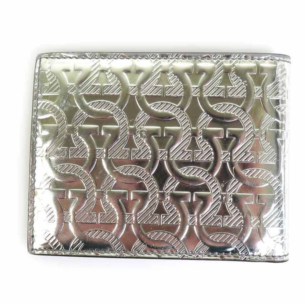 Salvatore Ferragamo wallet fold Gancini bi leather silver
